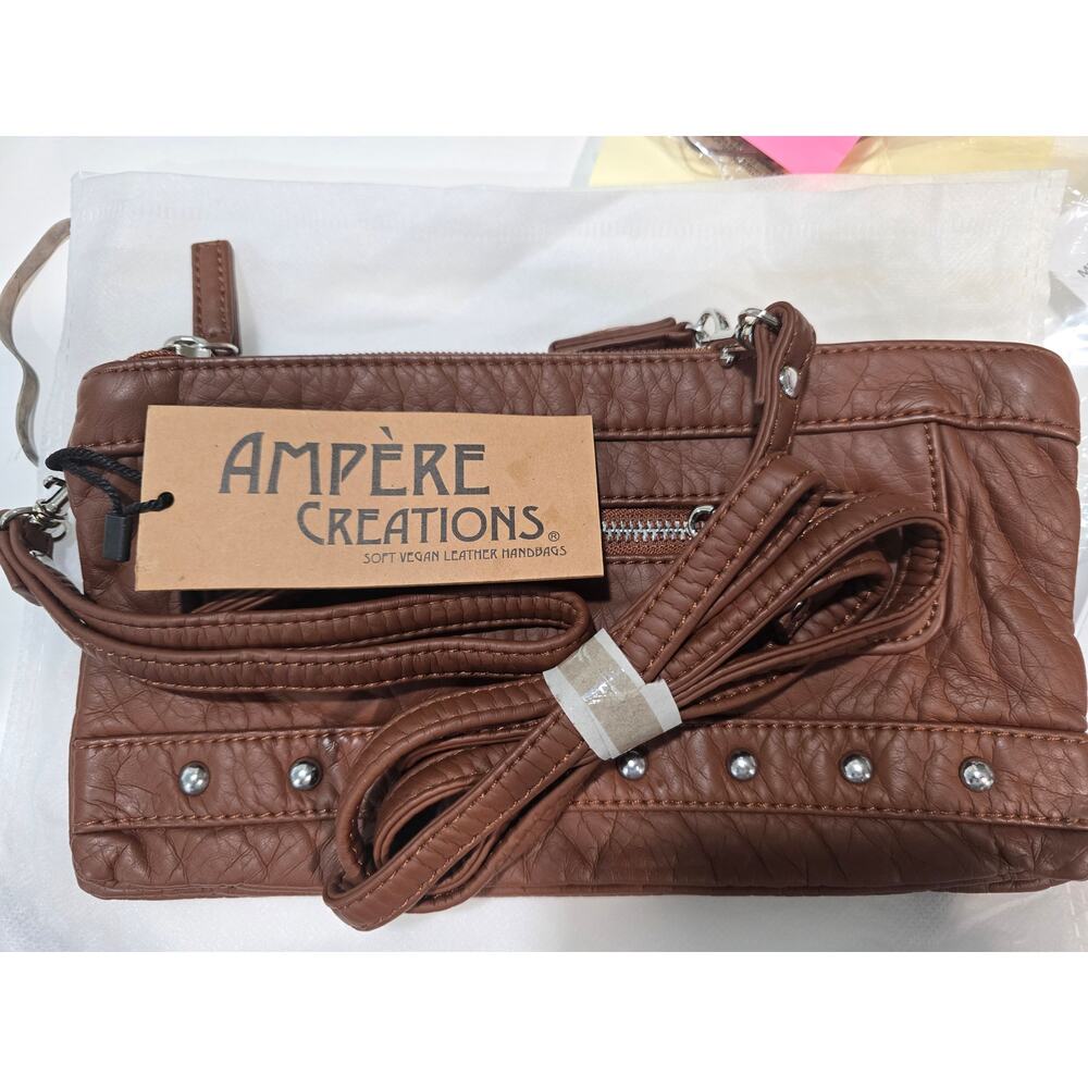 Ampere Creations Vegan Leather Brown Crossbody/Wristlet w/Silver Tone Hardware
